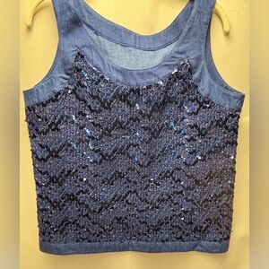 Howard Wolf Vintage Denim and Sequins Cotton Top Size 8 Made in the USA